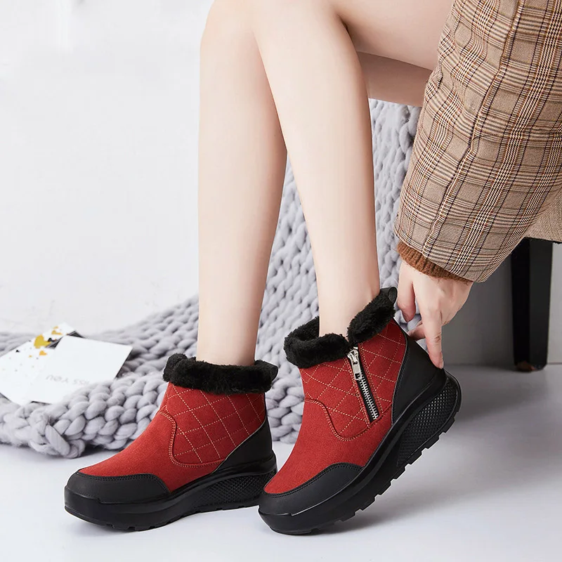 Women Shoes Winter Warm Snow Boots Plush Inside Ankle Boots Zip Platform Casual Sneakers Wedges Casual Shoes Botas Mujer