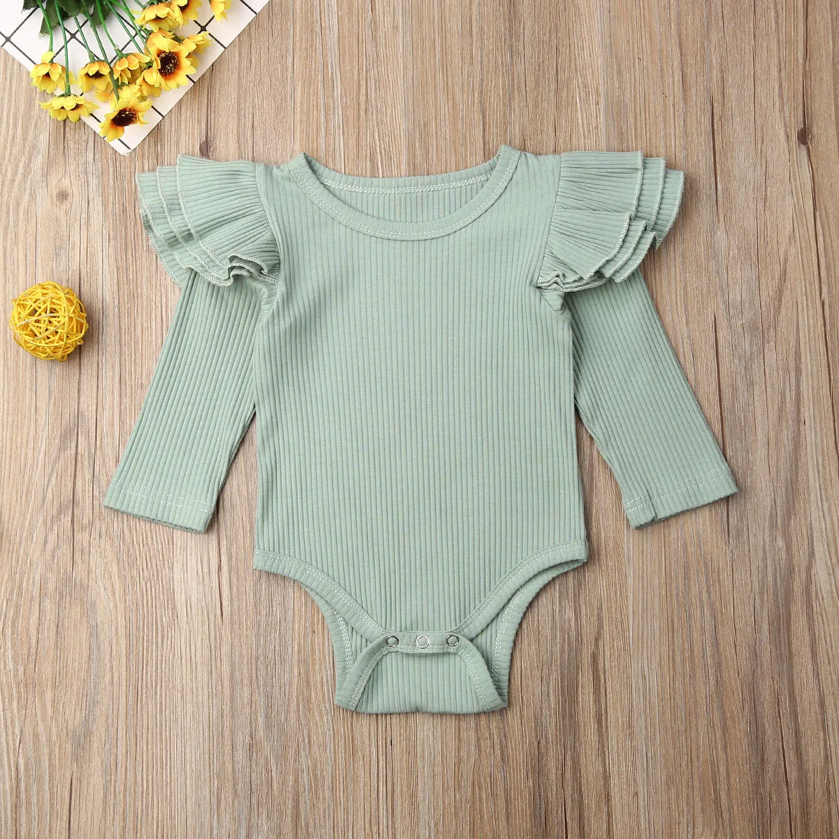 Baby Bodysuit Newborn Baby Girls Solid Ruffle Long Sleeve Bodysuits Jumpsuit Bodysuit Outfits Winter Clothes