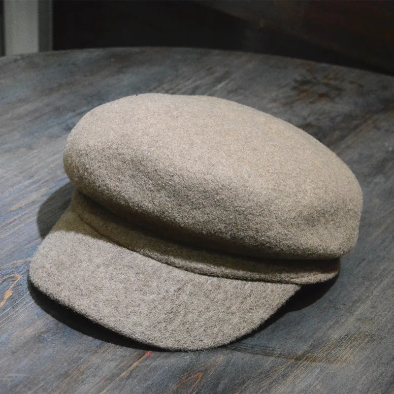 01911-HQ-WOOL на осень-зиму однотонные шерстяные вязаные восьмиугольная шапка для мужчин и женщин для отдыха береты шапки - Цвет: Абрикосовый