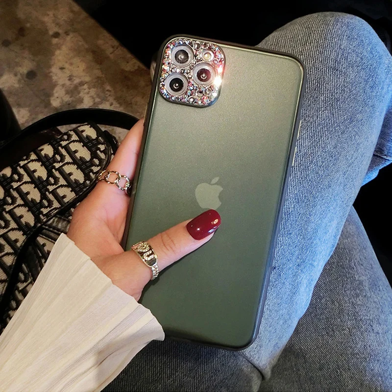 Midnight Green Bling Diamond Protezione Per Fotocamera Cover Opaca Per Iphone 11 Pro Max X Xr Xs 8 7 Plus Custodia Di Lusso Per Iphone 13 12