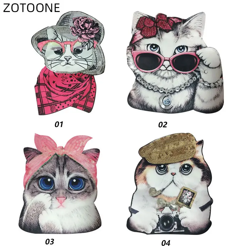 

ZOTOONE Cartoon Cat Sequins Patches for Clothes Jackets Printed Beads Embroidery DIY Sewing Patch Cute Stickers Accessories E