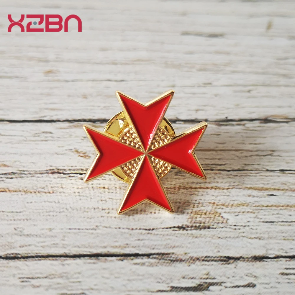 Masonic Lapel Pins Freemasonary Badge Mason Freemason Black Red Cross Templar order of Knights of Malta Gold Plated Zinc Alloy enamel pins metal pins lapel pins medal badge