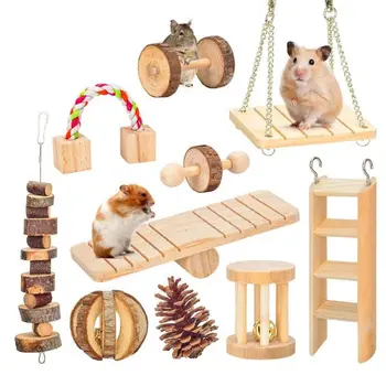 

10Pcs/Set Pet Hamster Natural Wooden Chewing Toys Hanging Hammock Cage for Rat 11UA