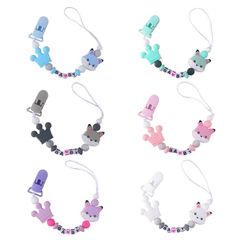 

Cartoon Animal Silicone Pacifier Chain Baby Fox Silicone Teether Molar Toy Nipple Holder Baby Teething Toys
