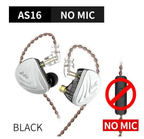 BLACK NO MIC KZ AS16 8BA наушники-вкладыши, гарнитура с сбалансированным арматурным покрытием, высокое качество звука, монитор, HiFi наушники KZ AS12 AS10 BA10 AS06 C16 C12 - Цвет: BLACK NO MIC