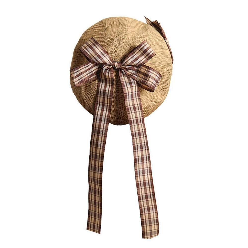 Cute Lolita Beret Cap Women Girl Fashion Korea Casual Breathable Plaid Big Bow Hats