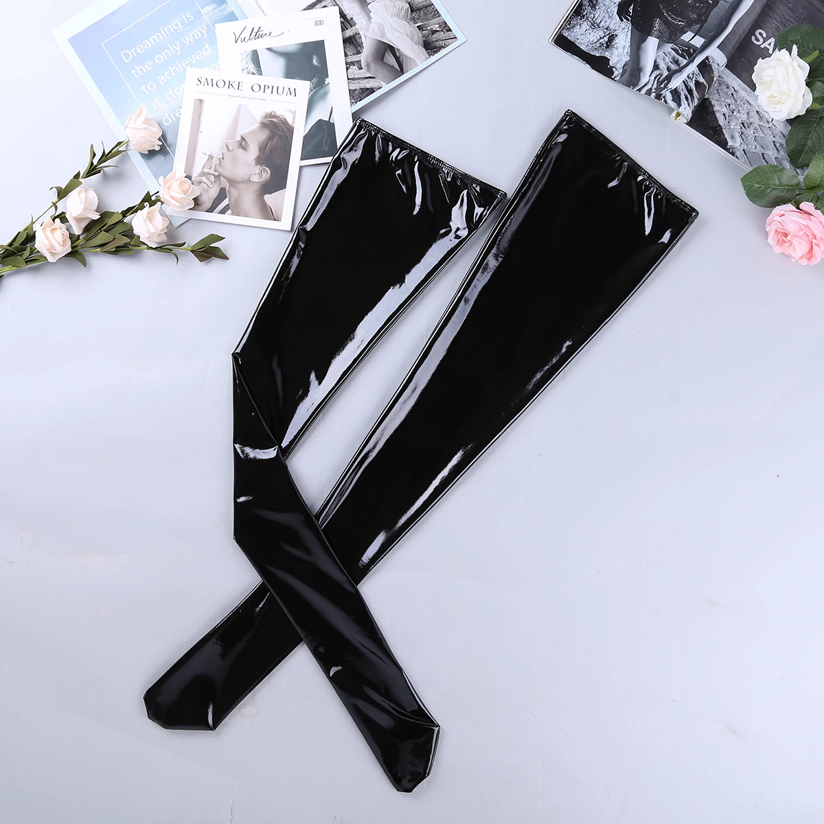 Sexy Stockings Mens Latex Long Sock Anti-Skid Soft Wetlook PVC Leather Thigh High Footed Stockings Hot Club Wear Exotic Lingerie