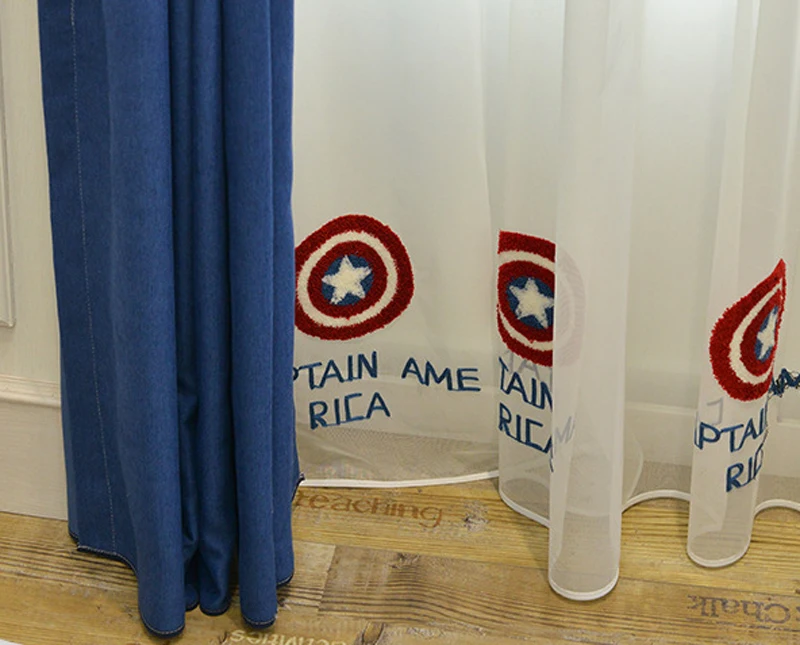 Мстители Капитан Америка щит Шторы для детей мальчиков дети супер полотенце "герой" вышитые строчки красные синие детские wp428c