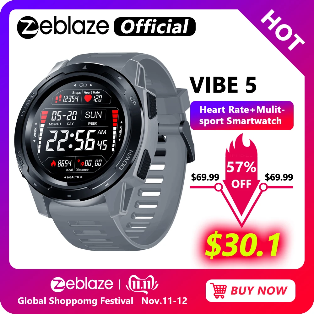 Billig Neue Zeblaze VIBE 5 IP67 Wasserdicht Herz Rate Lange Batterie Lebensdauer Farbe Display Screen Multi sport Modi Smart Uhr männer
