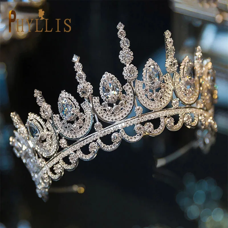 A213 Zircon Wedding Round Crown Luxury Diadem Headband Rhinestone Headpiece Bridal Headwear King Tiaras Princess Hair Jewerly