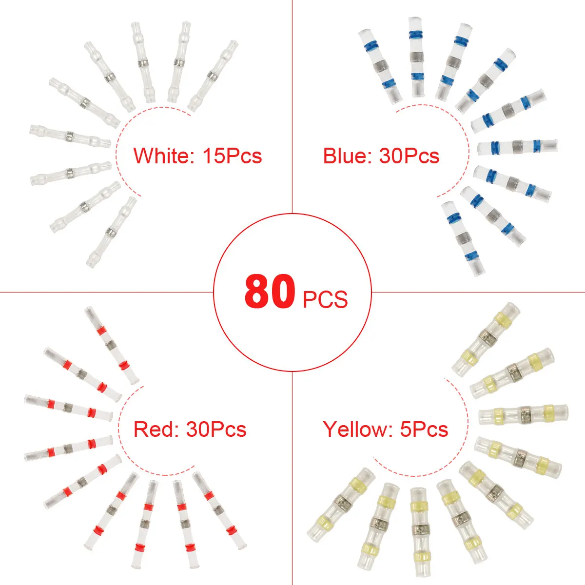 80pcs Провода для пайки Разъем термоусадочный стыковой электрические Водонепроницаемый AutomotiveTerminal 65/80/90/110/140/150/170/180/220/300/400 шт - Цвет: 80pcs