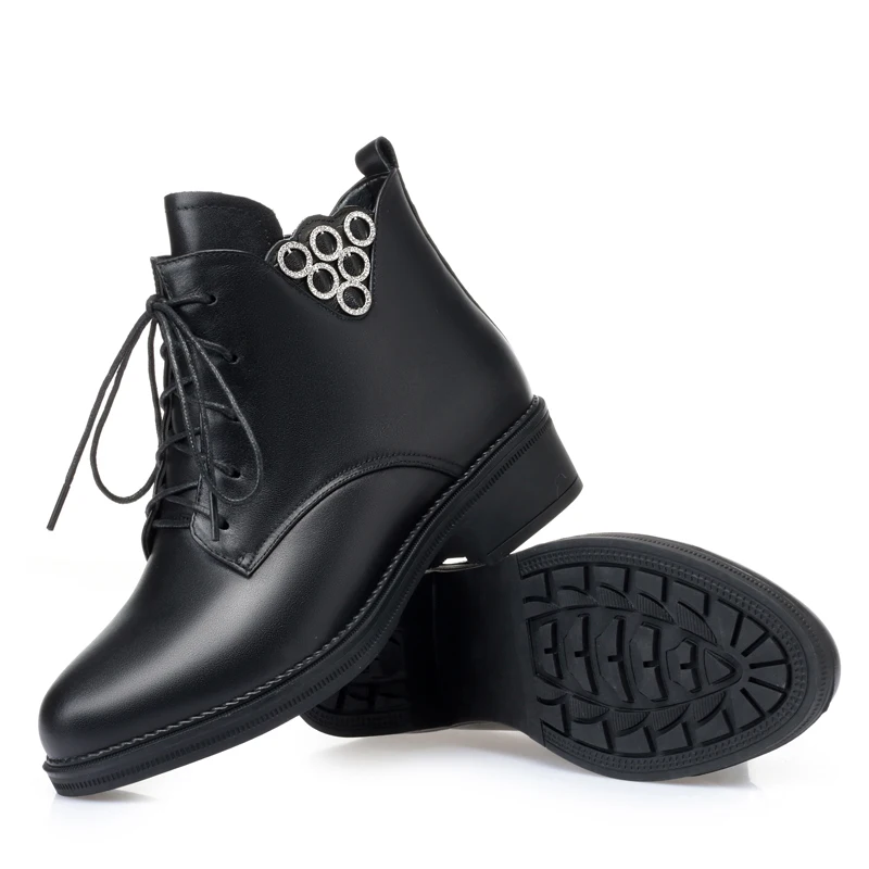 Wool Women Snow Boots Warm Fur Warm Plush Solid Fashion Ankle Boots High Heel Leisure Genuine Leather Women Winter Boots