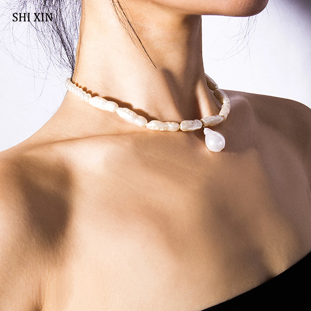 SHIXIN, ожерелье-чокер с искусственным жемчугом, персонализированное жемчужное ожерелье с бусинами для женщин, корейский женский воротник, подарки, чокер