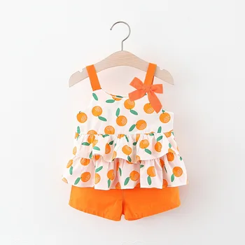 

Summer Baby Girls Sets Pear Printed Dungaree Dress with Shorts 2020