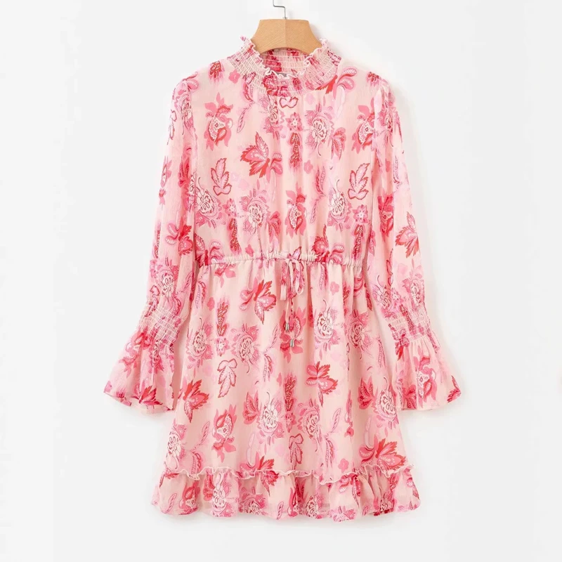 Весна с круглым вырезом цветочным принтом шифоновые платье для девочек юбкой