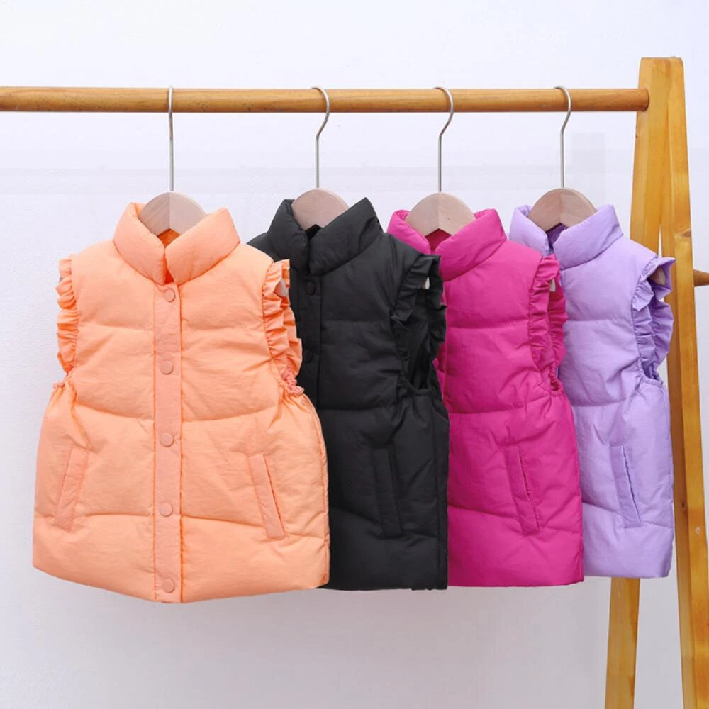 thick winter coat Thicken Warm Vest For Girls Ruffles Flower Hooded Waistcoats Down Jacket For 2-7 Years Kids Winter Clothes Cute Candy Color water proof coat