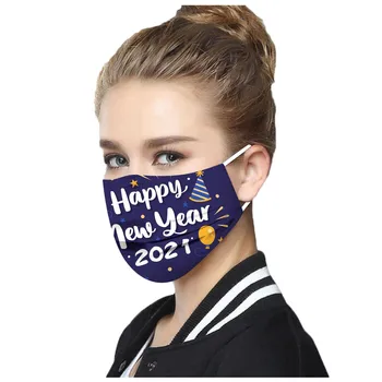 

50pc 2021 Happy New Years Facemask Disposable Adult Mask 3 Layer Non-woven Masque Elastic Earring Protective Mascarillas