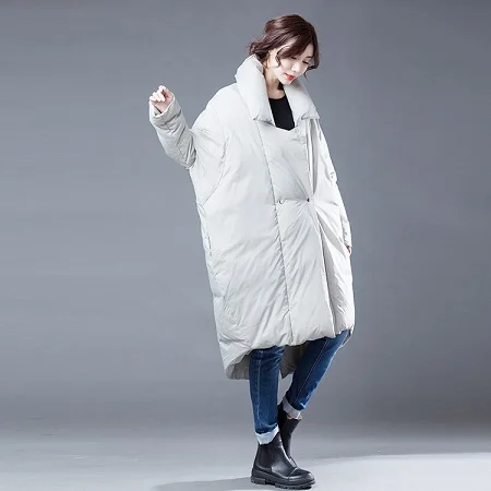 

2019 female winter Korean style plus size high-end handmade outerwear long section stand-collar swallowtail loose down jacket
