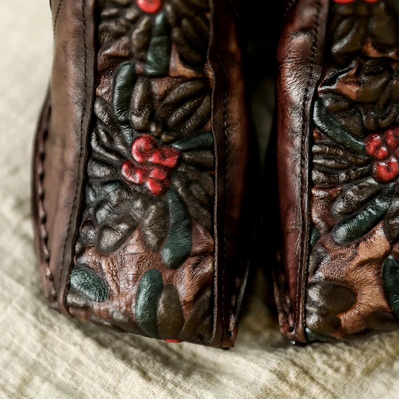 Tayunxing/Женская обувь ручной работы из натуральной кожи; женские туфли-лодочки на танкетке средней высоты в этническом стиле; удобные A0219-63 в стиле ретро