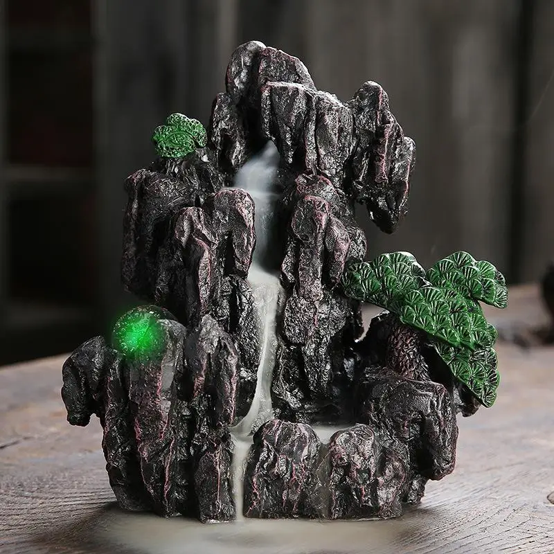 

Mountain Incense Burner Holder Buddhist Decor Waterfall Smoke Burner Censer Mountain Holder Resin Handcrafts Home Decoration