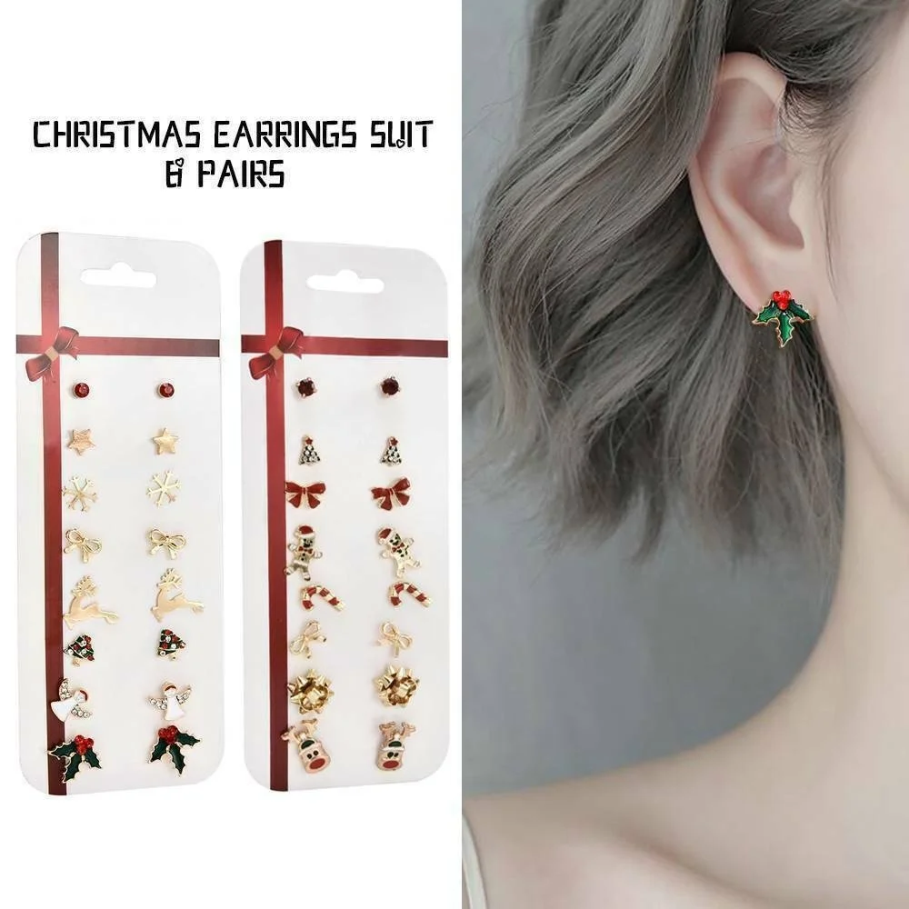 Набор сережек-гвоздики, 8 пар, ювелирные изделия с кристаллами, Рождественская елка, лось, снеговик, олень, рождественские украшения, серьги-гвоздики для женщин, подарки