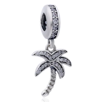 

Authentic 925 Sterling Silver Bead Charm Vintage Palm Tree With Crystal Pendant Beads Fit Pandora Bracelet Diy Jewelry