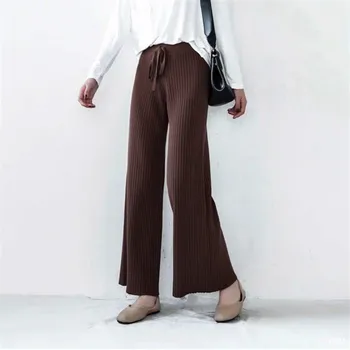 

Autumn 2019 New Korean Women Clothes Version Of High Waist Loose Casual Straight Trousers Knitted Wide Leg Pants Women