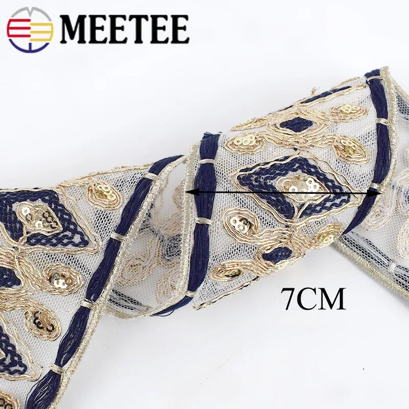 2Meter Ethnic Gold Thread Embroidered Lace Trims Sequins Webbing Ribbons Tape For Shoes Dress Decoration DIY Sewing Accessories|Кружево| |
