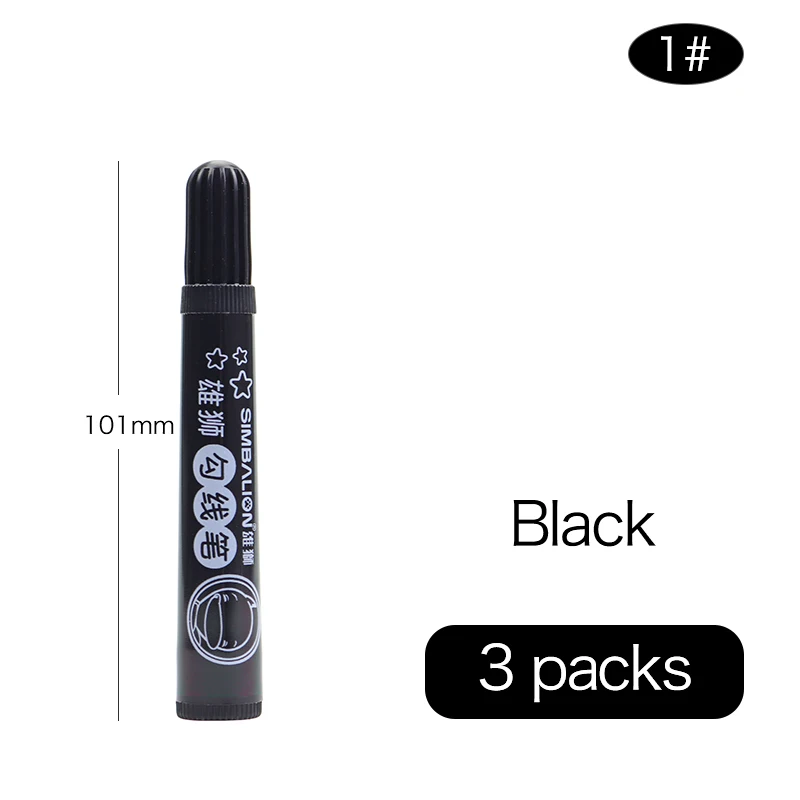 Black-3pcs SIMBALION Art Hook Line Watercolor Pen Tasteless Painting Hook Line Pen Graffiti Drawing Color Bold Mark Pen 5 Colors Optional - Цвет: Black-3pcs