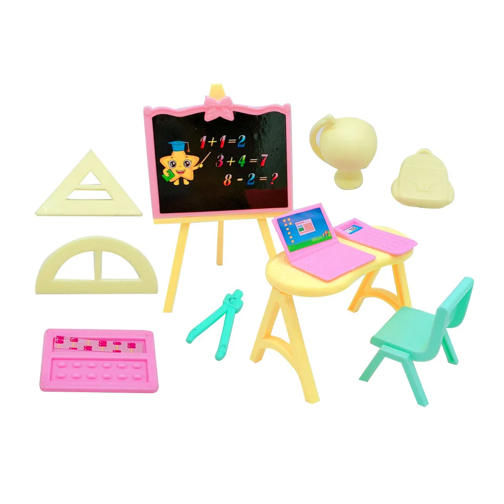 

2020 11 Pieces / Set Barbies Princess Doll Accessories Accessories Blackboard Table Small Chair Computer Girl Children Toy Gift