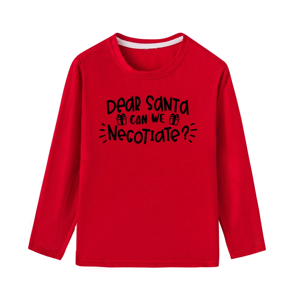 Детская одежда на Рождество дорогой Санта мы можем сделать переговоры с принтом Забавная детская одежда для мальчиков и девочек, футболка с длинными рукавами для детей ясельного возраста вечерние топы