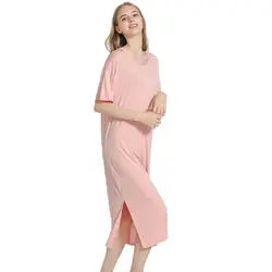 Платье для беременных женщин, свободная ночная рубашка из модала, однотонное платье с О-образным вырезом и коротким рукавом, большой