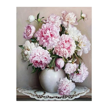 

DIY Oil Painting Colorful Canvas Painting Paintworks Wall Art Picture Drawing with Brushes-Pink Flowers