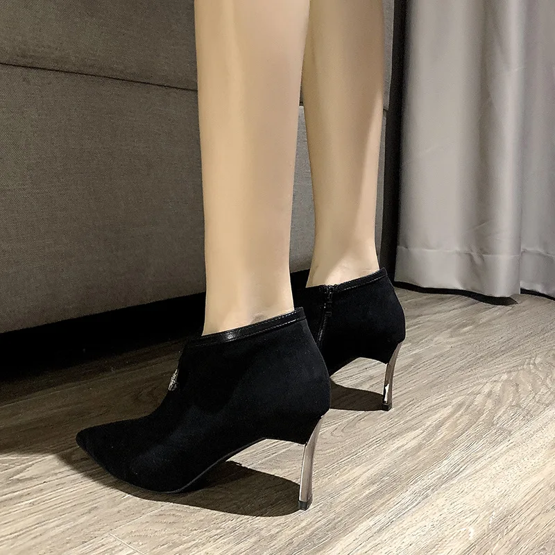 

6286-10 Fashion Suede Short Boots Women's Thin Heeled Autumn And Winter High Heel Shoes 2019 New Style Versatile Pointed-Toe Mar