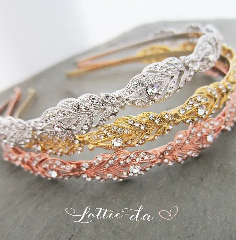

Rose Gold Silver And Gold Vintage Style Wedding Headband Vintage Thin Hairband Rhinestone Wedding Head band Bridal Hairband
