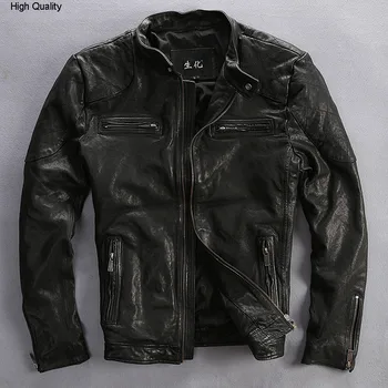

Plant tranned Goat black motorcycle leather jacket men slim fitted biker jacket male New Fashion genuine leather coat men M-XXXL