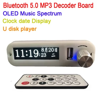 

DC 12V Bluetooth 5.0 stereo Audio MP3 Decoder Board W OLED Music Spectrum Display Analyzer Level Indicator VU METER Clock time