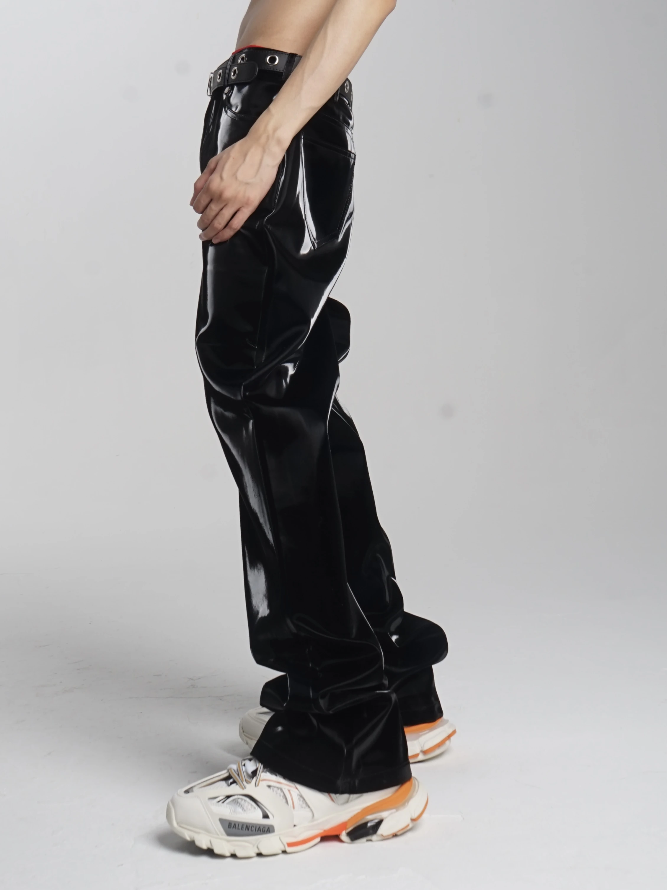 27-46 Dj Men Women's Clothing Hair Stylist Catwalk Hip Hop Black Liquid Pu Straight Punk Leather Pants Plus Size Costumes