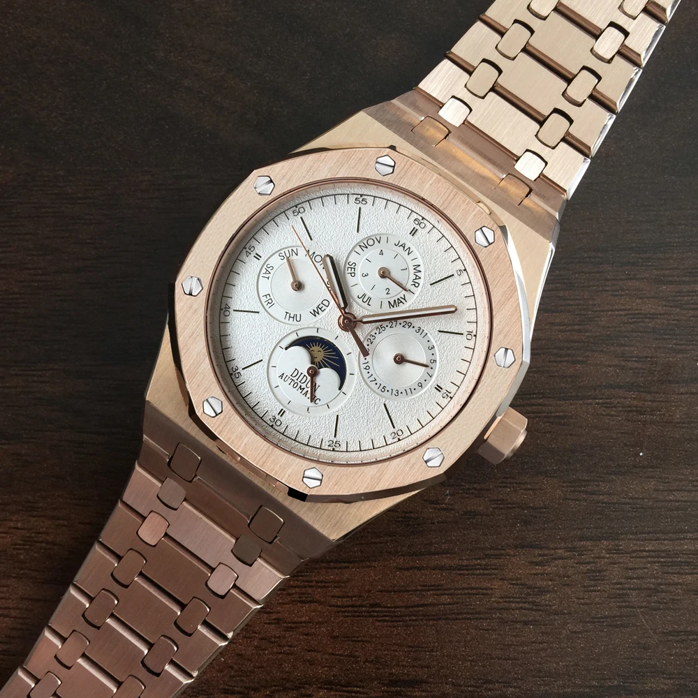 

Fashion Men Automatic Mechanical Watch Moon Phase Month Calendar Male Clock Luxuxy Luminous Hands Mens Wristwatch Waterproof