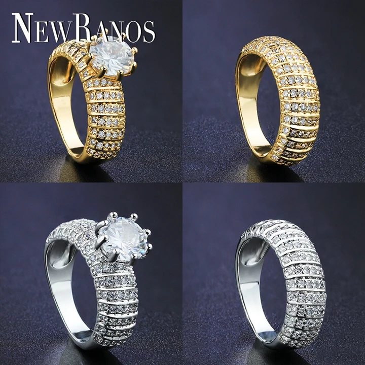 Newranos 2 шт./компл. кольца для пар позолоченное кольцо для влюбленных с CZ украшения с цирконами для помолвка Свадебная вечеринка ювелирные изделия R006GY134