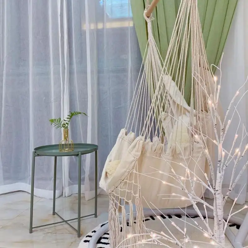 Nordic Style White Tassels Hammock Outdoor Indoor Garden Dormitory Bedroom Hanging Chair Swinging Single Safety Hammock