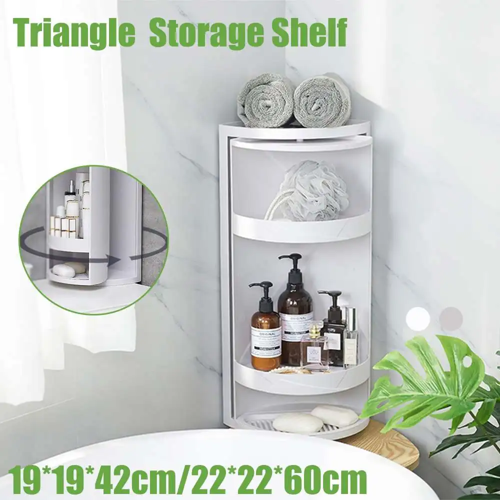 

2 Size Nordic Rotary Triangle Shelf Dustproof Antibacterial Storage Rack Wall Corner Flavoring Storage Rack for Bathroom Kitchen