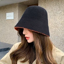 

2022 Ms Fisherman Hat Season Wool Barrel Hat With Thick Warm Joker Japanese double-sided Basin Of Knitting Hat Luxury Cashmere H