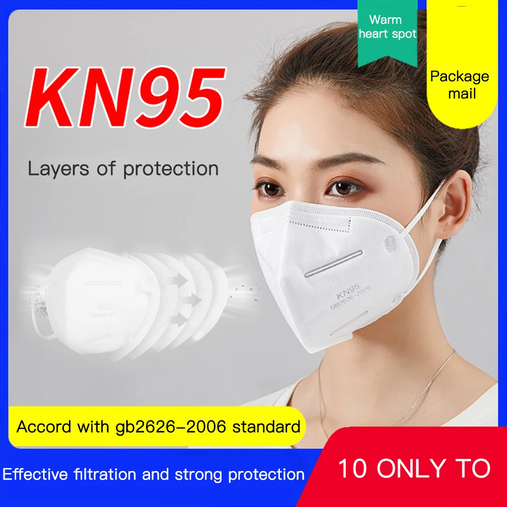 

10 Pcs KN95 Mask 95% Filtration Cotton Mouth Mask Anti Bacterial Dust Protection 4 Filters Against Droplet Mask Unisex Reusable