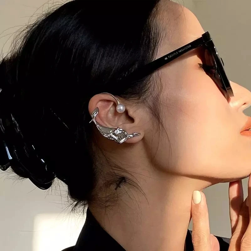 Ear Clip Earrings For Women Fashion Punk Geometric Irregular Metal