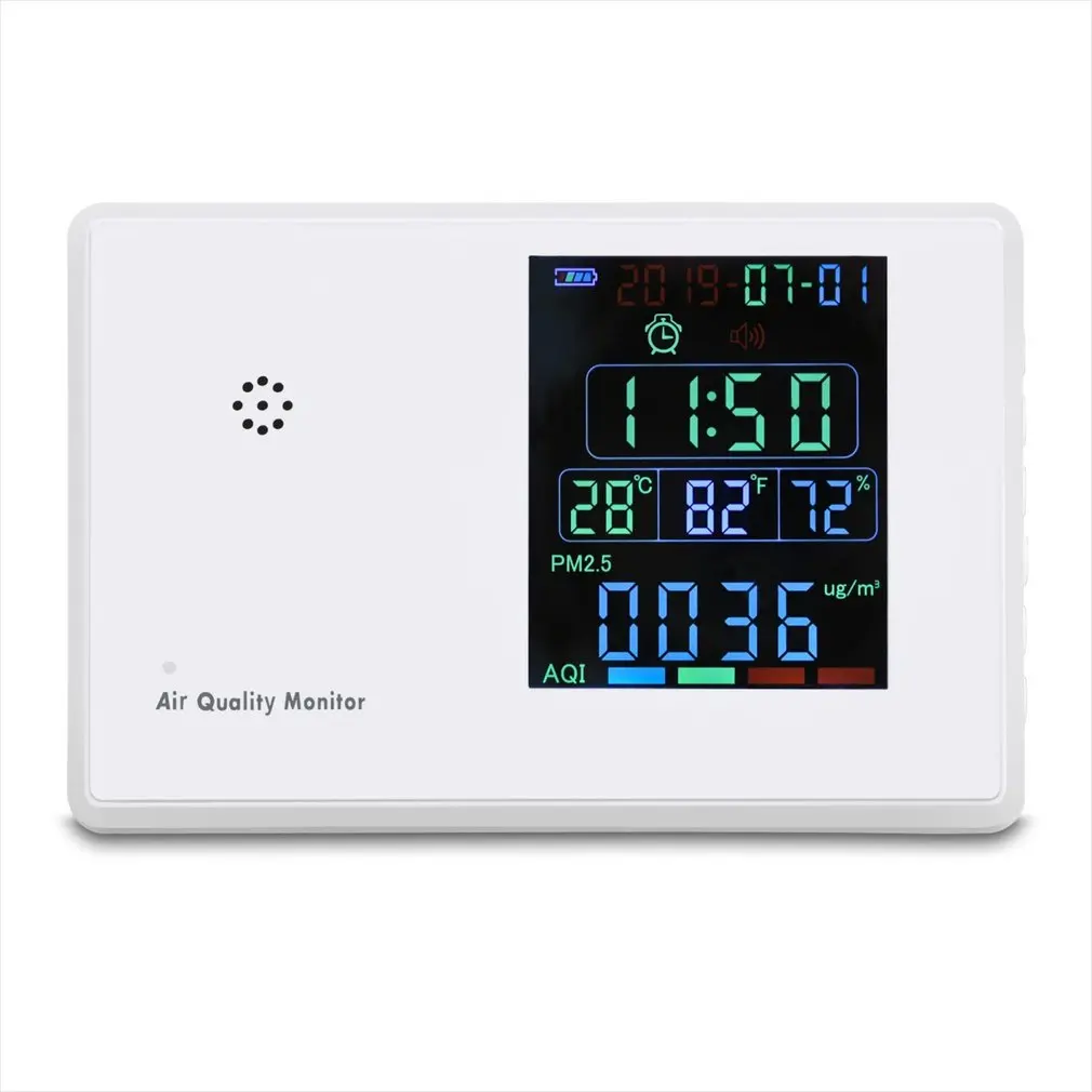 

Air Quality Monitor Formaldehyd PM2.5 CO2 TVOC AQI Monitor Detector Tester Gas Analyzer Thermometer Hygrometer Alarm Clock