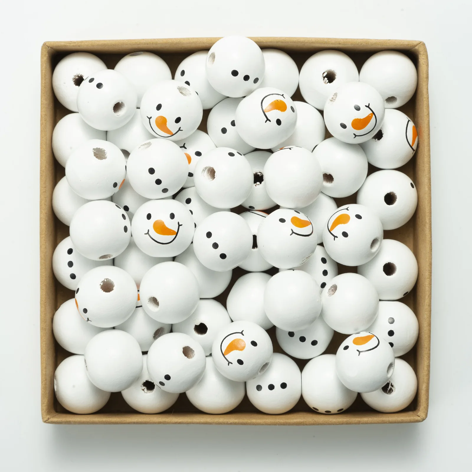 20MM Snowman Round Wooden Beads DIY Christmas Decorations Home Children's Toys Bracelet Accessories Navidad Gift christmas decorations