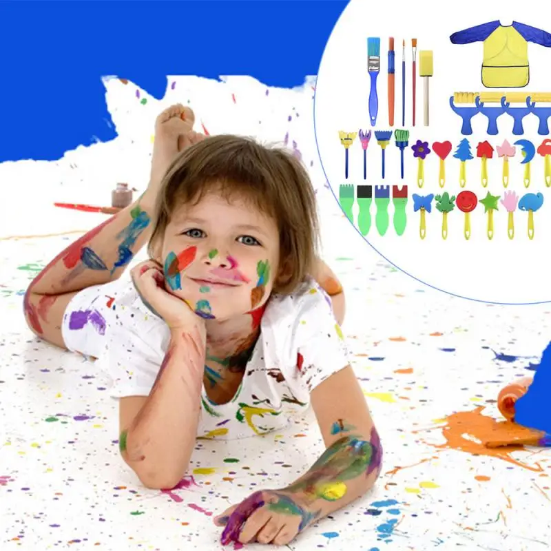 

Kid Painting Brushes Set Paint Toy Children's Painting Sponge Brush Set Children's Brush EVA Sponge Seal Drawing Tool Apron