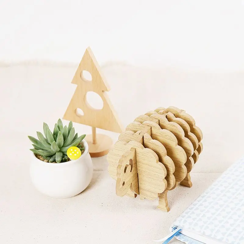 Форма овец Нескользящие подставки DIY подставка для кофейной чашки ручной работы деревянная форма животного d Противоскользящий коврик для стола