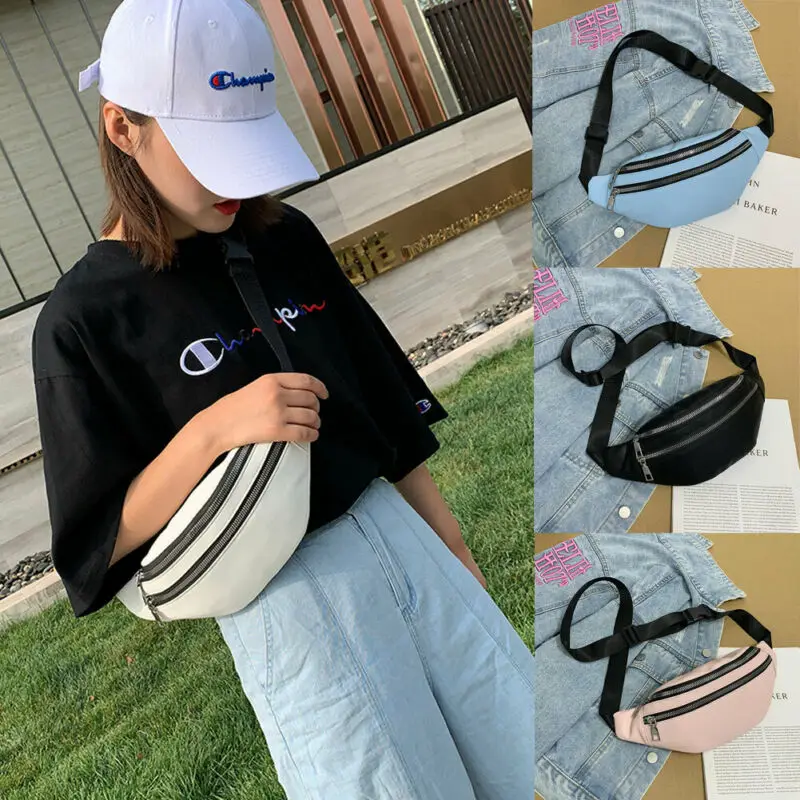 

Women Double Zippers Waist Fanny Pack Belt Bag Chest Pouch Travel Hip Bum Bag Lady Small Purse